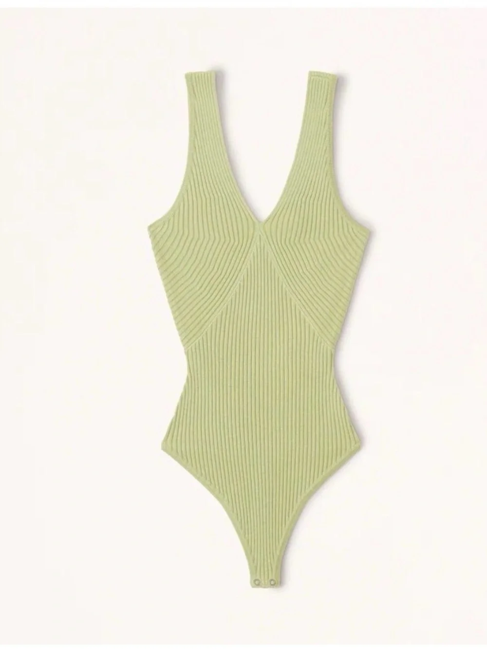 Abercrombie & Fitch Ribbed V-Neck One-Piece Bodysuit in Light Green